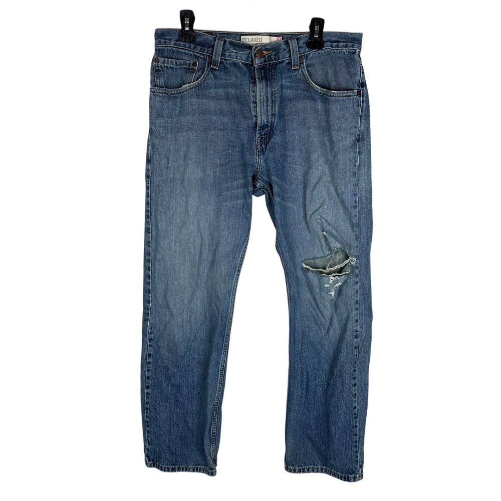 Levi's 559 Jeans Men 34x32 Blue Denim Frayed Hem Distressed Relaxed Fit Straight